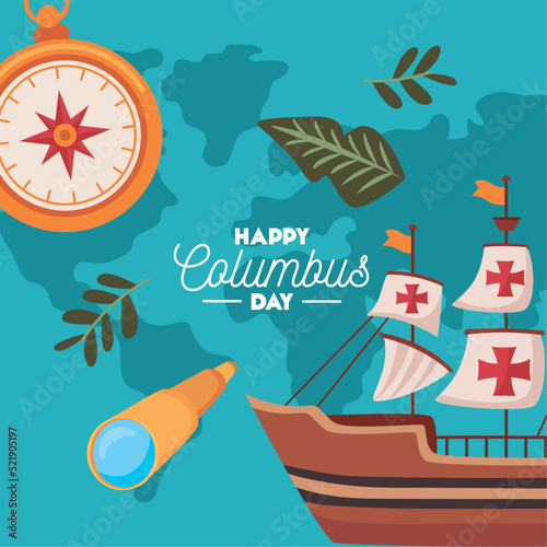 happy columbus day lettering card