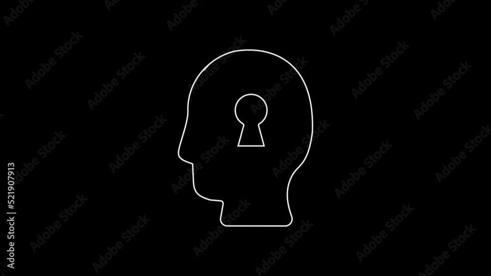 White line Solution to the problem in psychology icon isolated on black background. Key. Therapy for mental health. 4K Video motion graphic animation White line Solution to the problem in psychology icon isolated on black background. Key. Therapy for mental health. 4K Video motion graphic animation