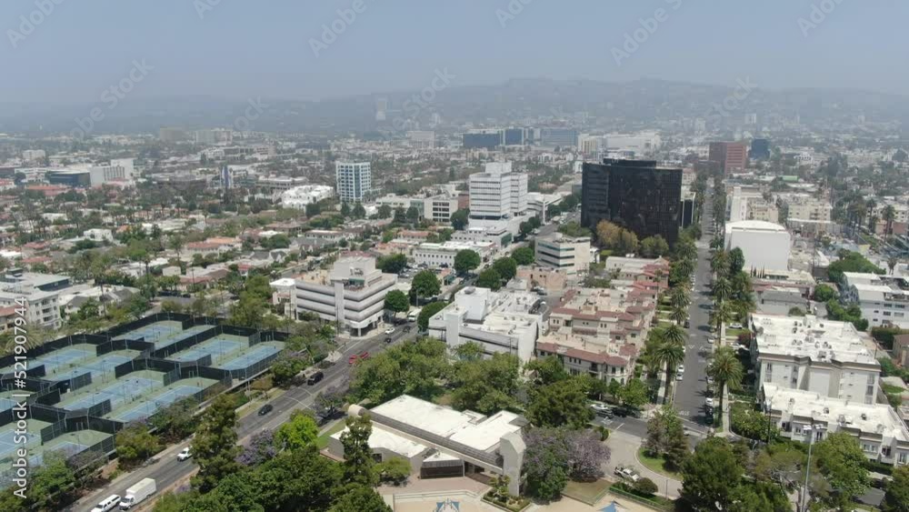 Beverly Hills Aerial Shot La Cienega Blvd Los Angeles California USA Beverly Hills Aerial Shot La Cienega Blvd Los Angeles California USA