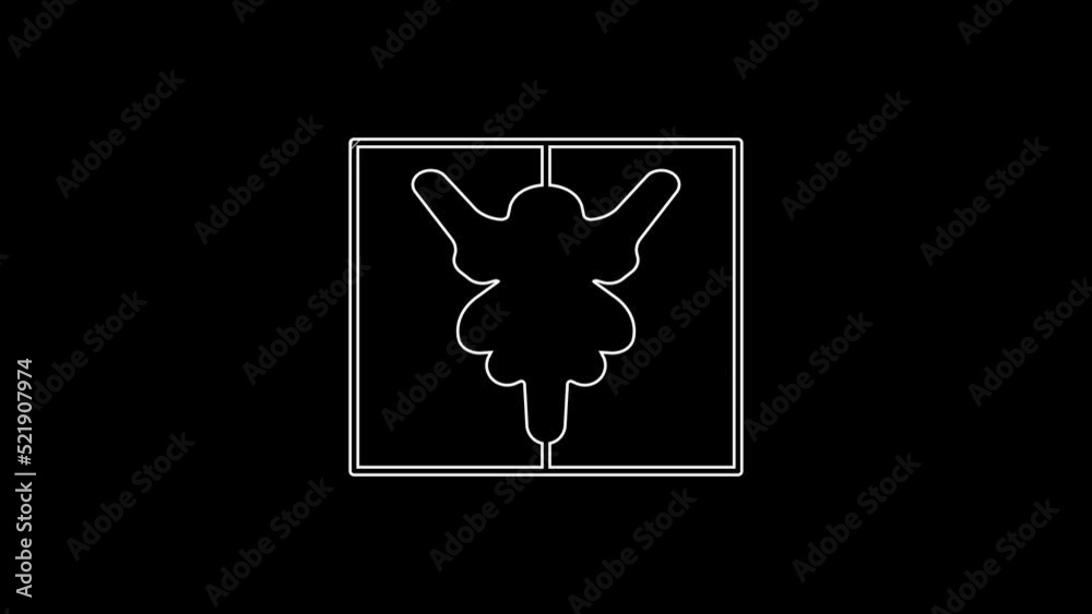 White line Rorschach test icon isolated on black background. Psycho diagnostic inkblot test Rorschach. 4K Video motion graphic animation White line Rorschach test icon isolated on black background. Psycho diagnostic inkblot test Rorschach. 4K Video motion graphic animation