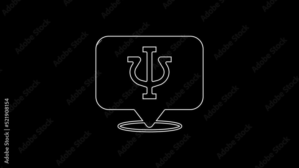 White line Psychology icon isolated on black background. Psi symbol. Mental health concept, psychoanalysis analysis and psychotherapy. 4K Video motion graphic animation White line Psychology icon isolated on black background. Psi symbol. Mental health concept, psychoanalysis analysis and psychotherapy. 4K Video motion graphic animation