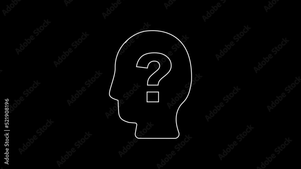 White line Human head with question mark icon isolated on black background. 4K Video motion graphic animation White line Human head with question mark icon isolated on black background. 4K Video motion graphic animation