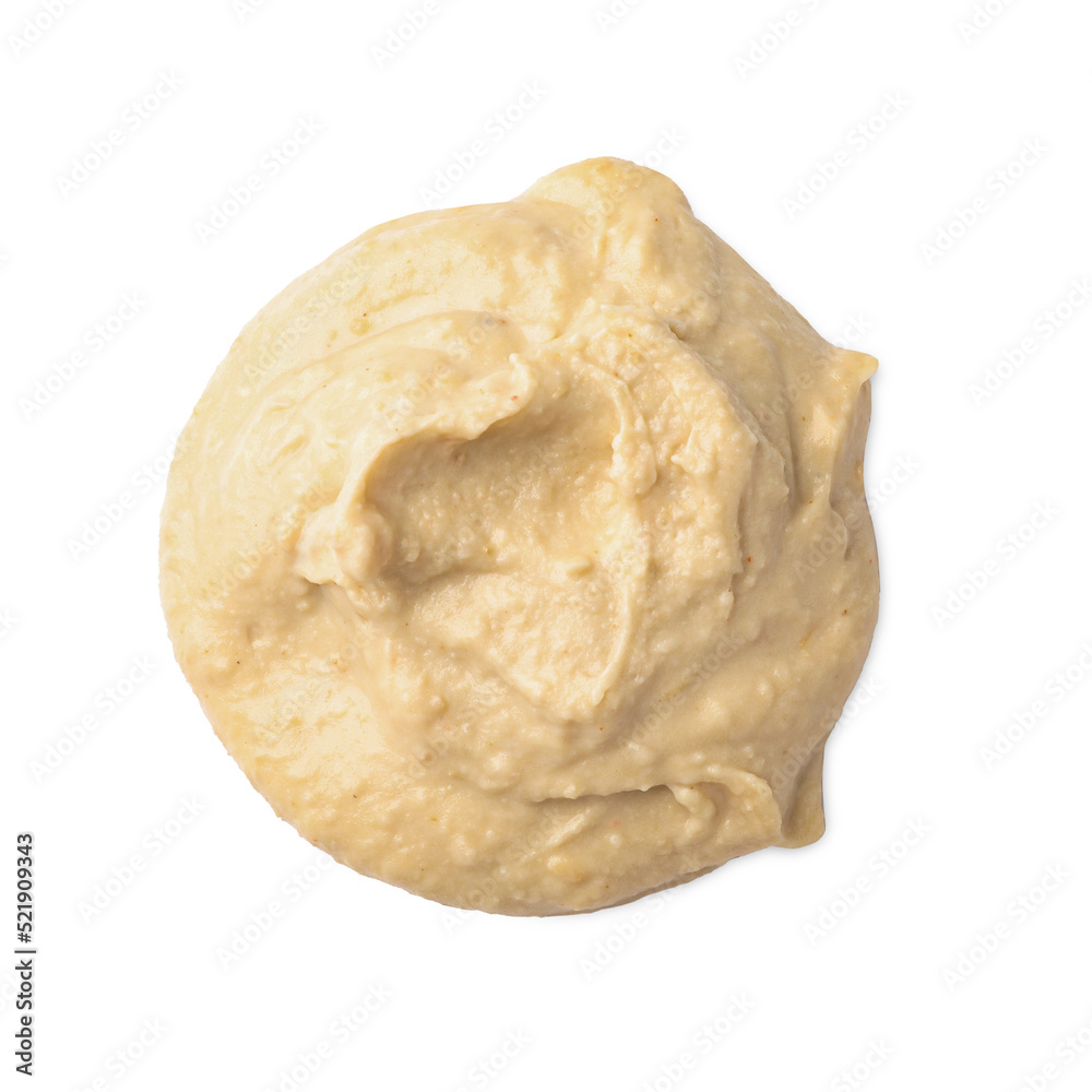 Heap of classic tasty hummus isolated on white, top view