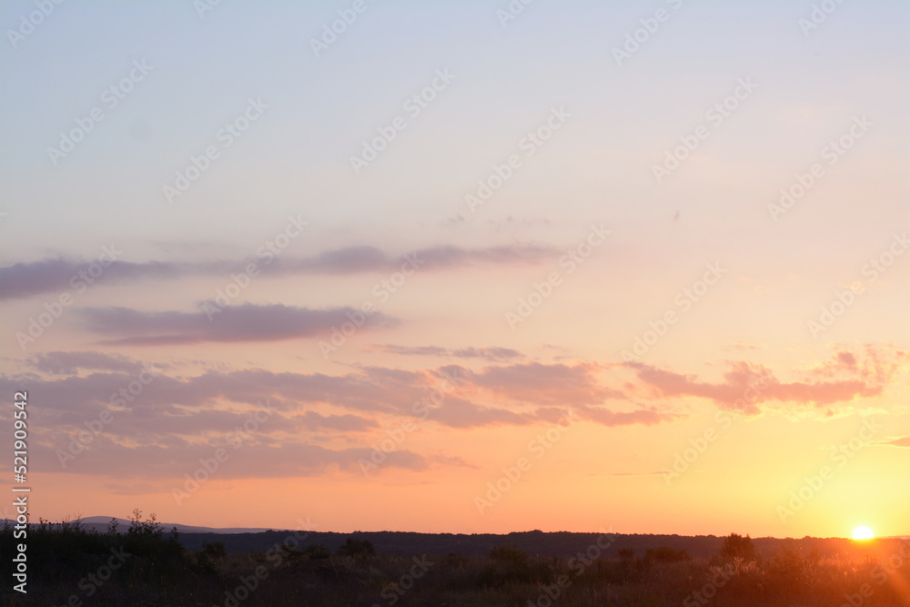 Picturesque view of beautiful field at sunset