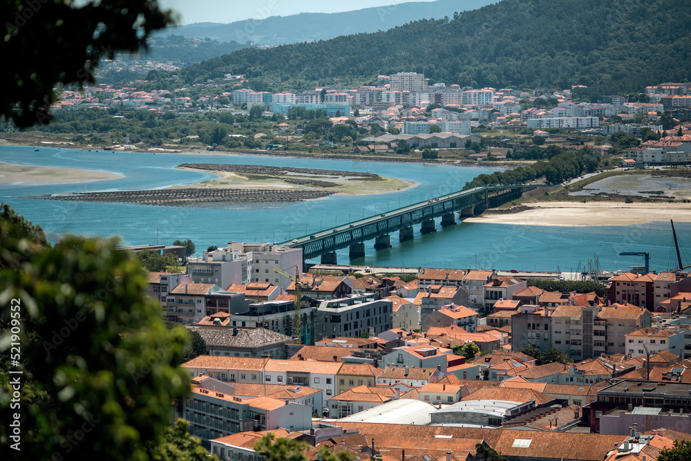 View of the Lima river and bridge in Viana do Castelo, Portugal.