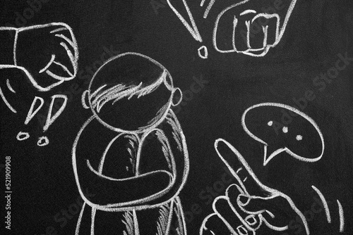 Fotografie People bullying sad human drawn on blackboard