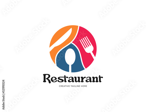 Restaurant logo with fork knife and spoon illustration