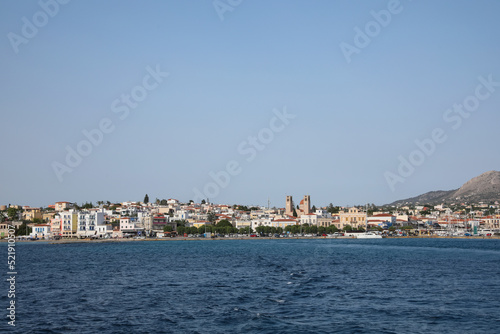 Beautiful view of sea and coastal city on sunny day