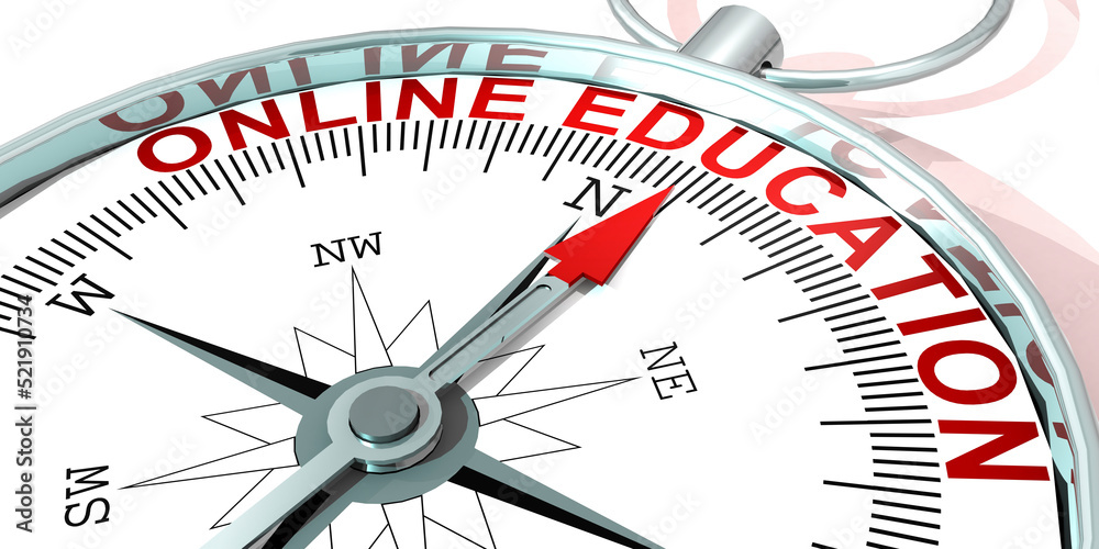 Metal compass with online education word Metal compass with online education word