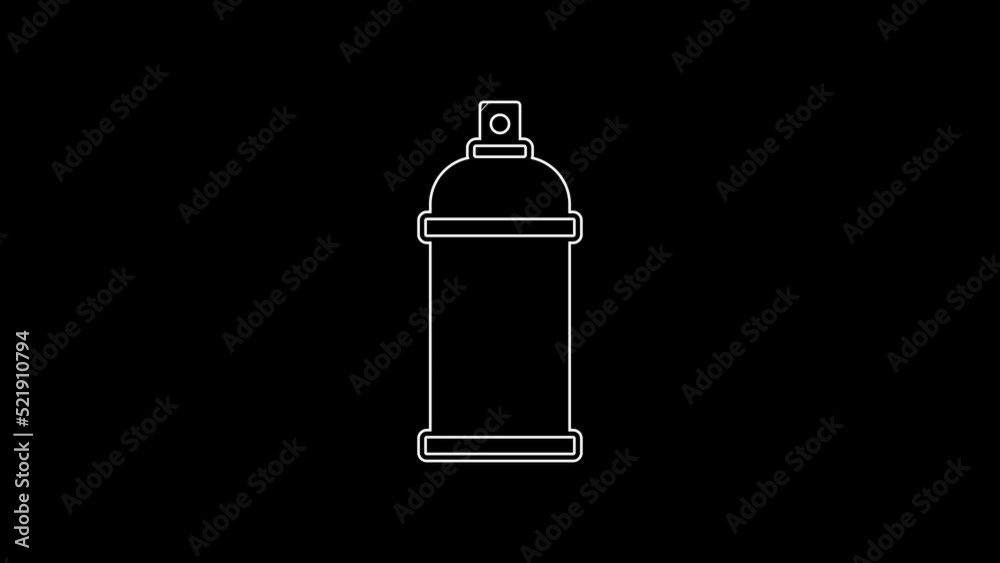 White line Paint spray can icon isolated on black background. 4K Video motion graphic animation White line Paint spray can icon isolated on black background. 4K Video motion graphic animation