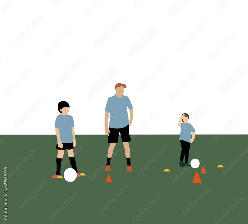 Professional coach trains the soccer with young football players. Back