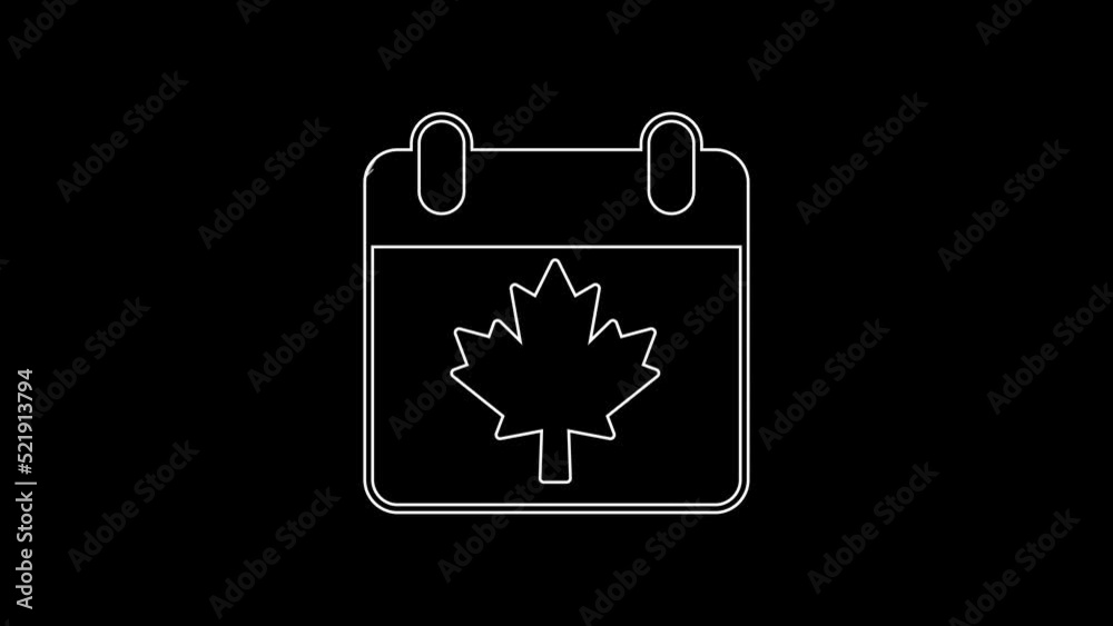 White line Canada day with maple leaf icon isolated on black background. 1-th of July Independence Day on the calendar with the Canada flag. 4K Video motion graphic animation White line Canada day with maple leaf icon isolated on black background. 1-th of July Independence Day on the calendar with the Canada flag. 4K Video motion graphic animation