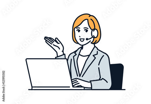 案内をする女性オペレーターのシンプルなベクターイラスト素材