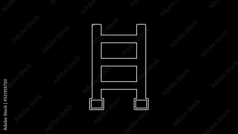White line Fire escape icon isolated on black background. Pompier ladder. Fireman scaling ladder with a pole. 4K Video motion graphic animation White line Fire escape icon isolated on black background. Pompier ladder. Fireman scaling ladder with a pole. 4K Video motion graphic animation