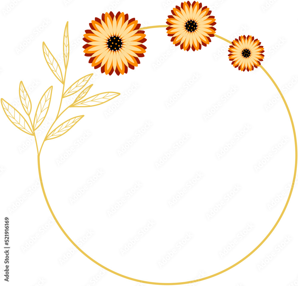 Circle Gold Frame with Sunflower Circle Gold Frame with Sunflower