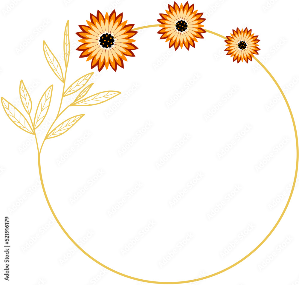 Circle Gold Frame with Sunflower Circle Gold Frame with Sunflower