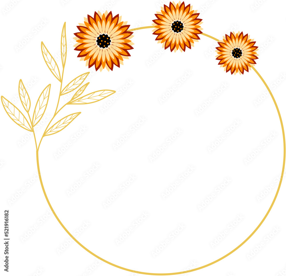 Circle Gold Frame with Sunflower