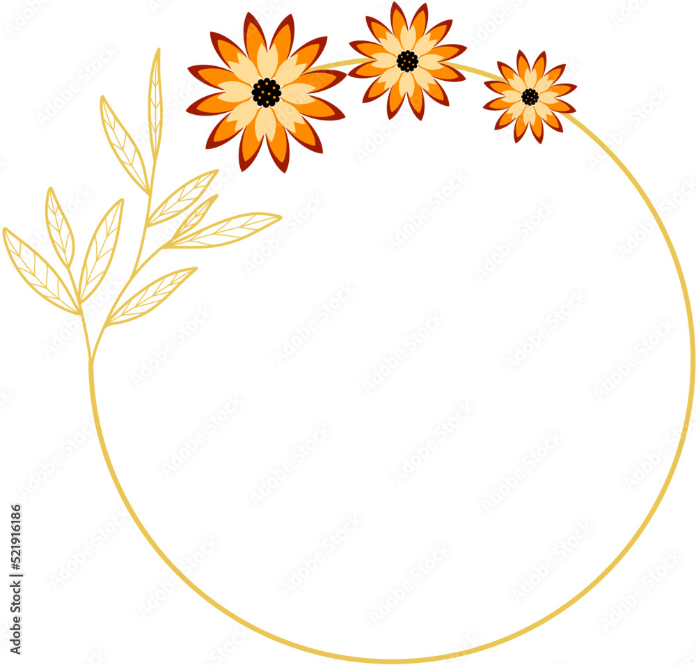 Obraz premium Circle Gold Frame with Sunflower