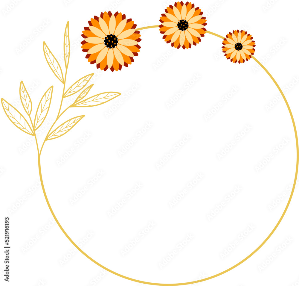 Circle Gold Frame with Sunflower Circle Gold Frame with Sunflower