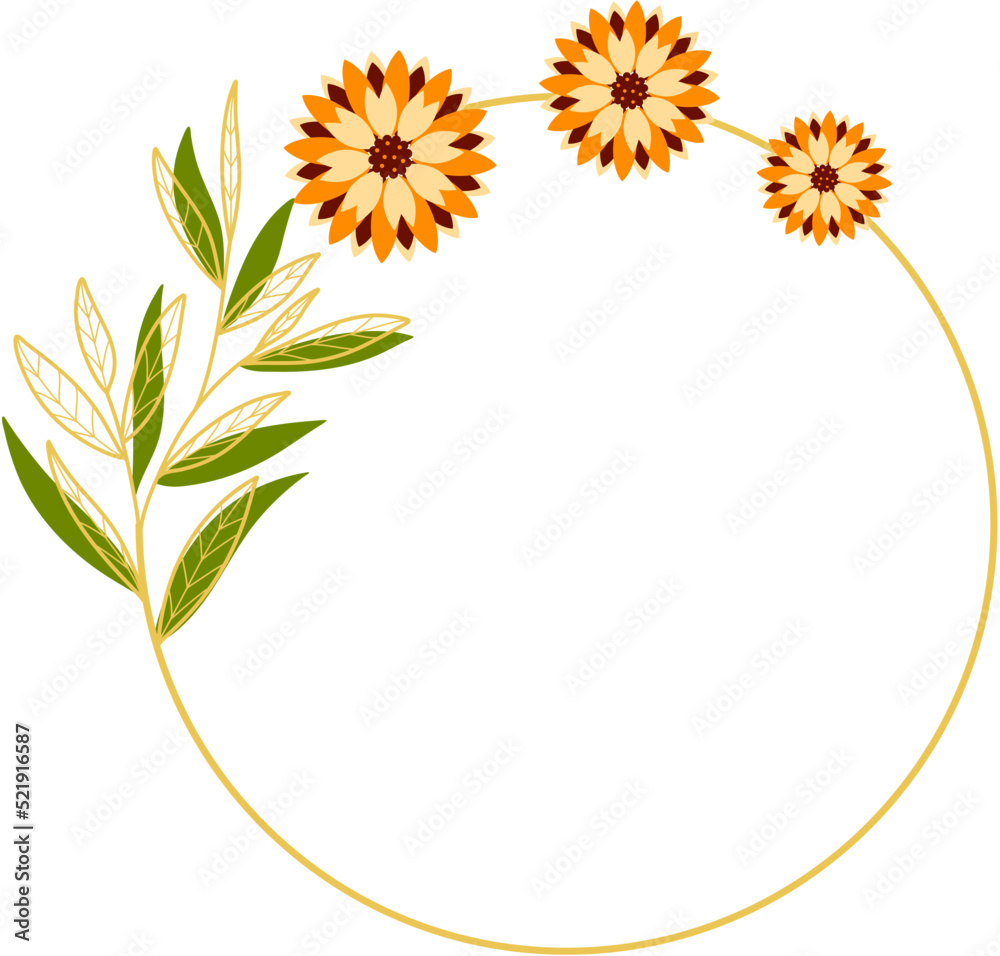 Obraz premium Circle Gold Frame with Sunflower