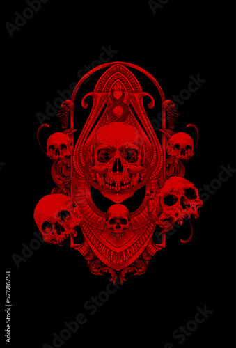 Head skull and sneak with ornament artwork illustration