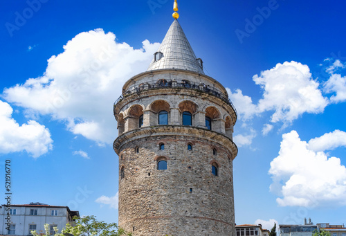 Scenic Galata Tower in Istanbul Karakoy old historic neighborhood.