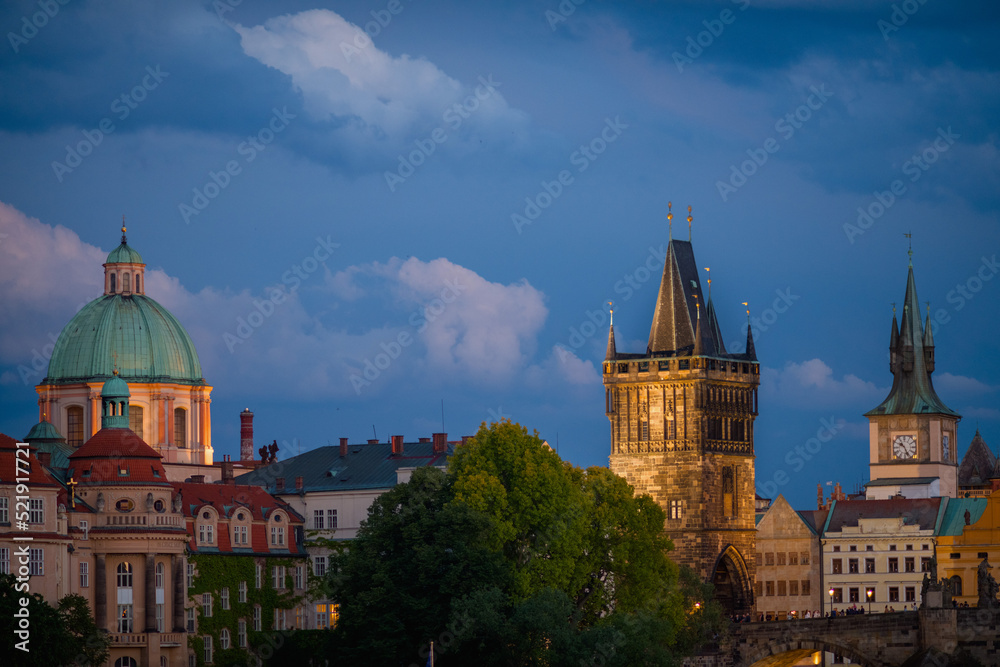 Old Town Bridge Tower in evening in Prague