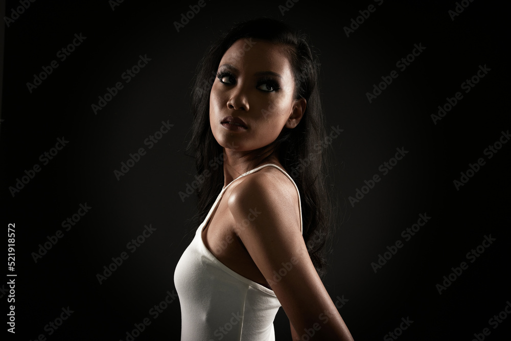 Fototapeta premium Portrait Light Sculpting of beautiful Asian model