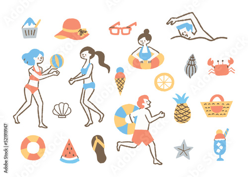 夏を満喫する人たち_セット_色