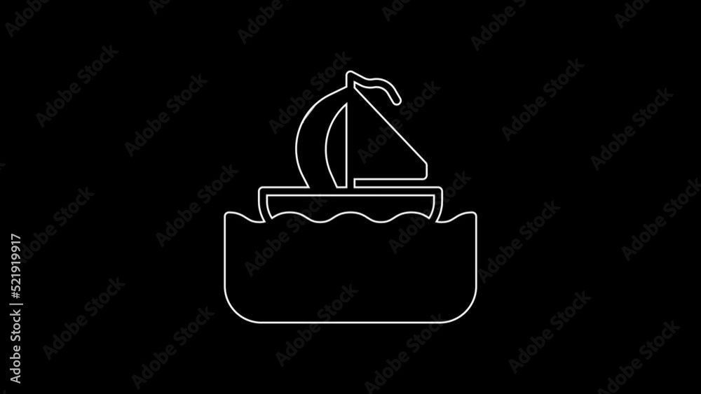 White line Yacht sailboat or sailing ship icon isolated on black background. Sail boat marine cruise travel. 4K Video motion graphic animation White line Yacht sailboat or sailing ship icon isolated on black background. Sail boat marine cruise travel. 4K Video motion graphic animation