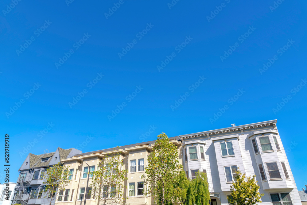 Three-storey houses in San Francisco, California with different architectural structures