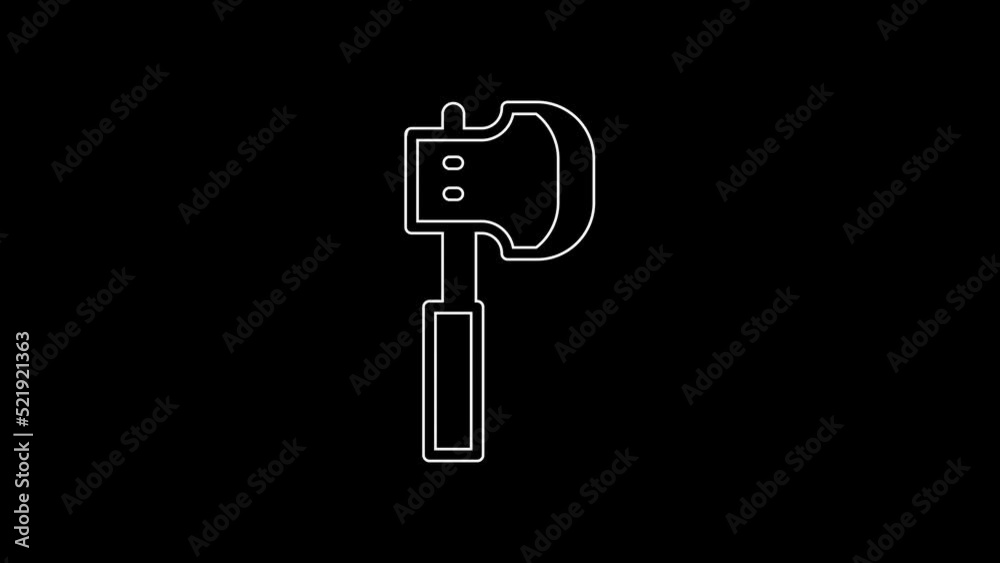White line Wooden axe icon isolated on black background. Lumberjack axe. 4K Video motion graphic animation White line Wooden axe icon isolated on black background. Lumberjack axe. 4K Video motion graphic animation