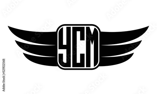 YCM three-letter Wing black and white logo design. Vector template photo