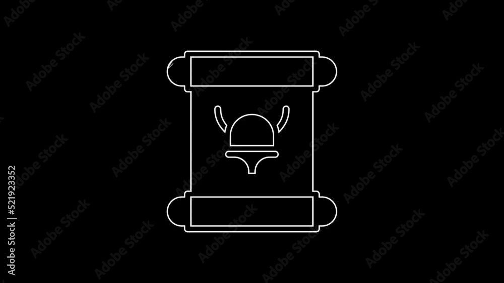 White line Decree, paper, parchment, scroll icon icon isolated on black background. 4K Video motion graphic animation White line Decree, paper, parchment, scroll icon icon isolated on black background. 4K Video motion graphic animation