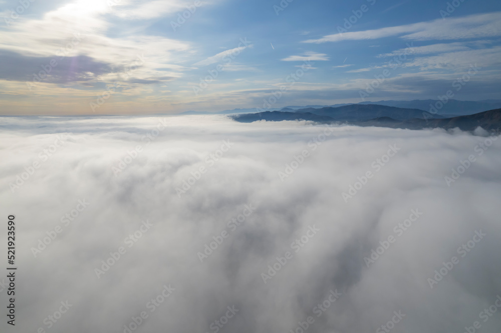 Fog Mist Above Channel Islands harbor Ventura marina Sailboats Aerial