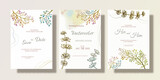 Wedding invitation card set with watercolor abstract flora paintings.