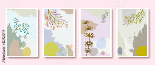 Abstract botanical flowers set with brush background, Luxury pattern design with flower.