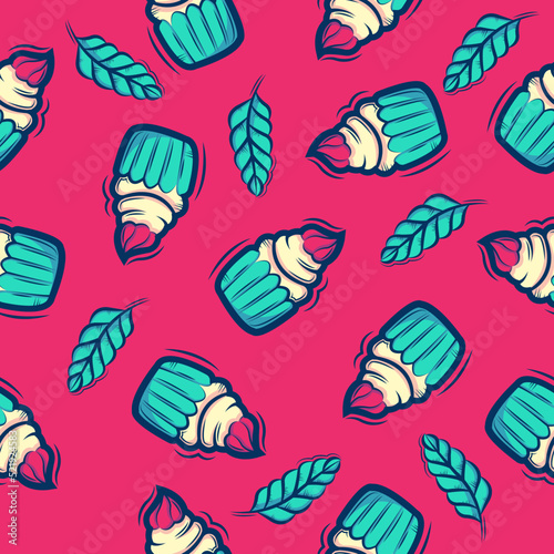 colorful seamless pattern cake and wheat vector