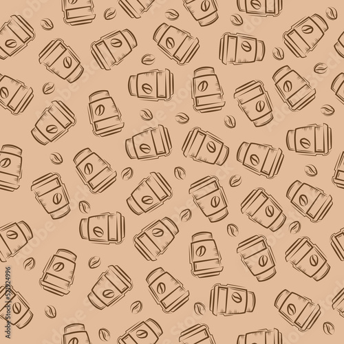 seamless pattern coffee cup and coffee bean vector