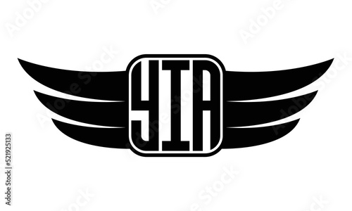 YIA three-letter Wing black and white logo design. Vector template photo