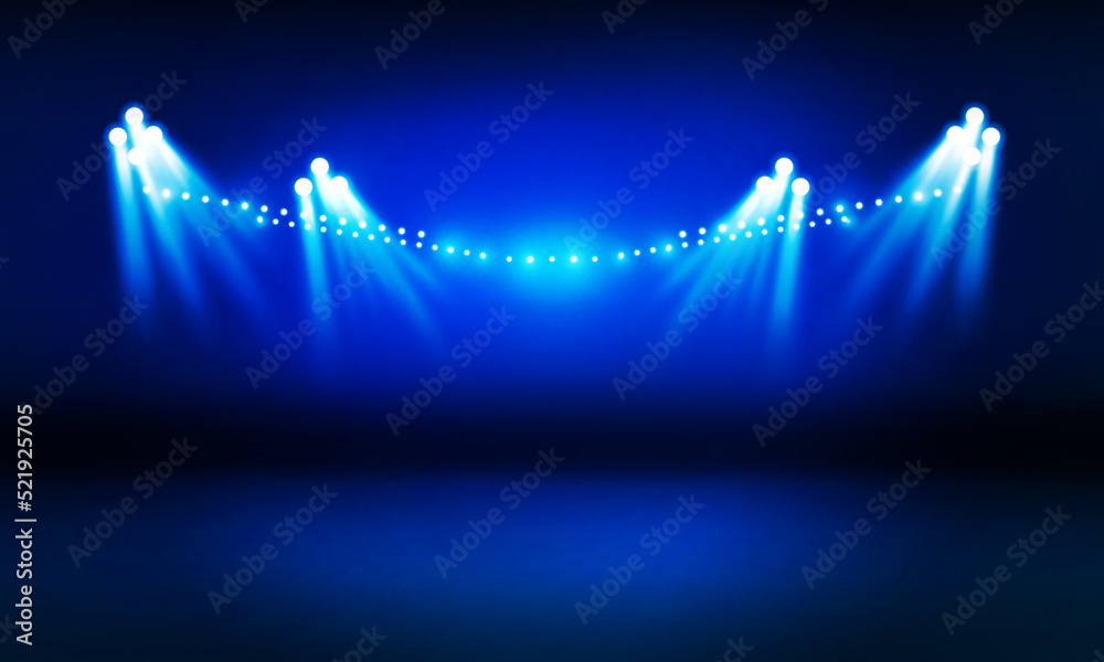 Bright stadium arena lights red blue vector design.
