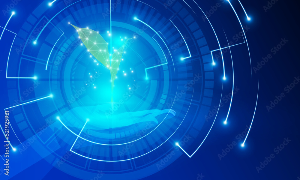 Abstract technology Hitech communication concept of young plant in digital world, Business management strategy vector design. Abstract technology Hitech communication concept of young plant in digital world, Business management strategy vector design.
