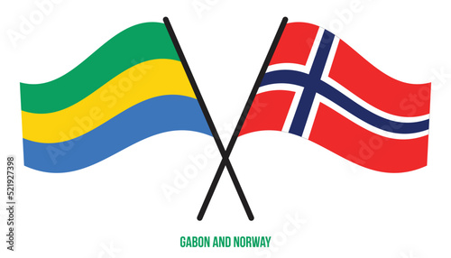 Gabon and Norway Flags Crossed And Waving Flat Style. Official Proportion. Correct Colors.