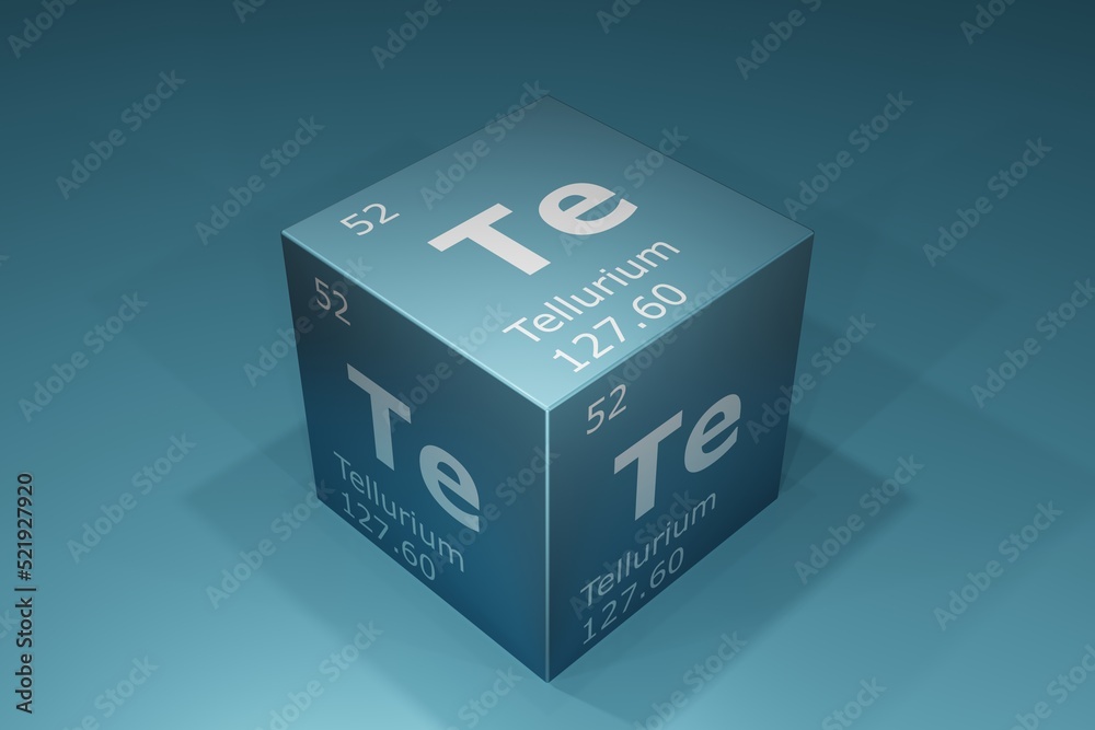 Tellurium, 3D rendering of symbols of the elements of the periodic table, atomic number, atomic weight, name and symbol. Education, science and technology. 3D illustration Tellurium, 3D rendering of symbols of the elements of the periodic table, atomic number, atomic weight, name and symbol. Education, science and technology. 3D illustration