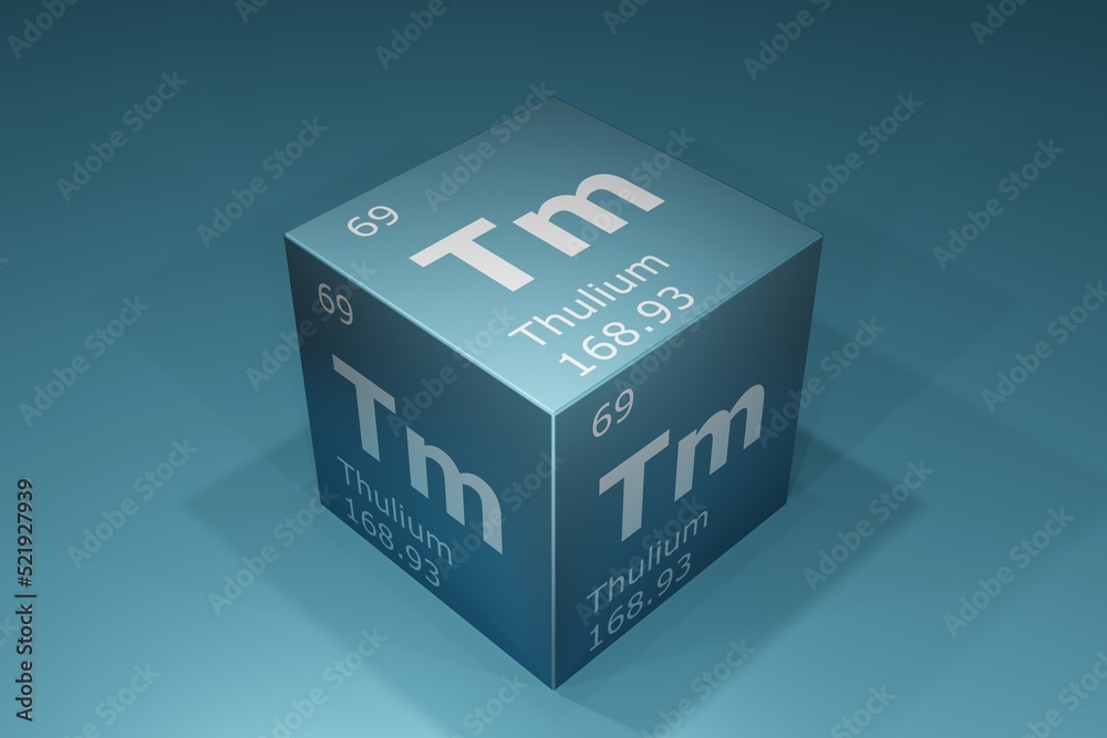 Thulium, 3D rendering of symbols of the elements of the periodic table, atomic number, atomic weight, name and symbol. Education, science and technology. 3D illustration Thulium, 3D rendering of symbols of the elements of the periodic table, atomic number, atomic weight, name and symbol. Education, science and technology. 3D illustration