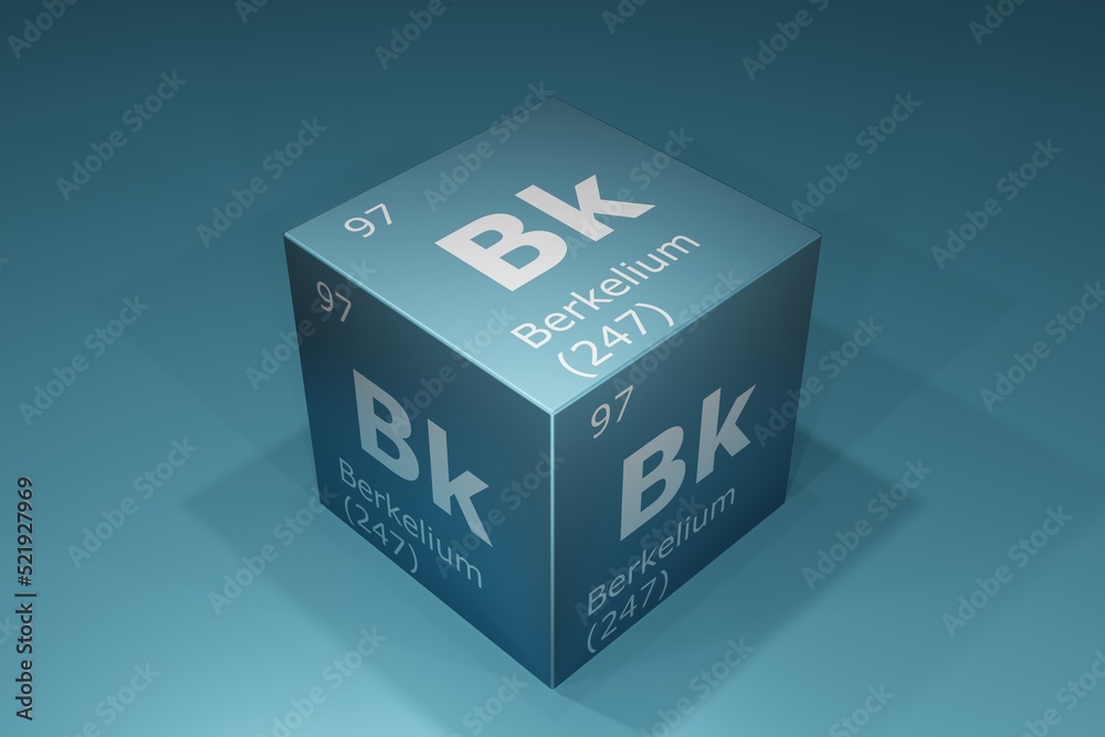 Berkelium, 3D rendering of symbols of the elements of the periodic table, atomic number, atomic weight, name and symbol. Education, science and technology. 3D illustration Berkelium, 3D rendering of symbols of the elements of the periodic table, atomic number, atomic weight, name and symbol. Education, science and technology. 3D illustration
