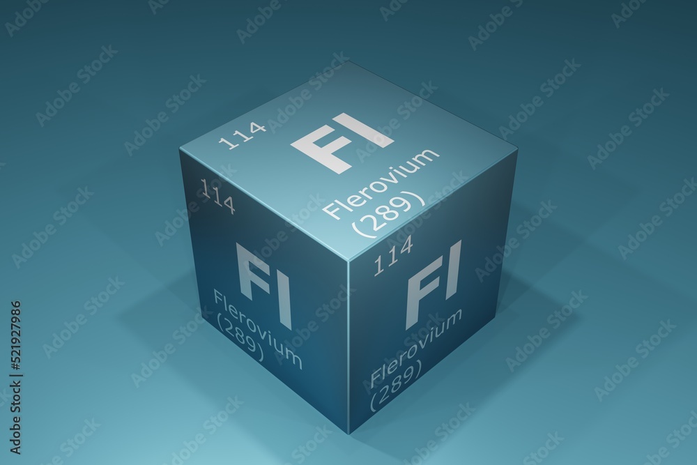 Flerovium, 3D rendering of symbols of the elements of the periodic table, atomic number, atomic weight, name and symbol. Education, science and technology. 3D illustration Flerovium, 3D rendering of symbols of the elements of the periodic table, atomic number, atomic weight, name and symbol. Education, science and technology. 3D illustration