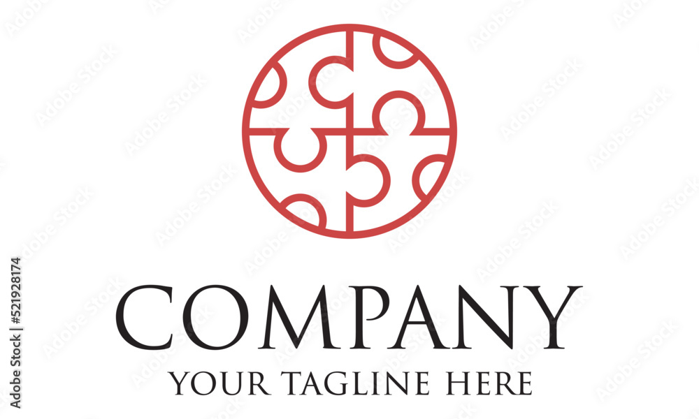 Red Color Line Art Circle Jigsaw Logo Design Red Color Line Art Circle Jigsaw Logo Design
