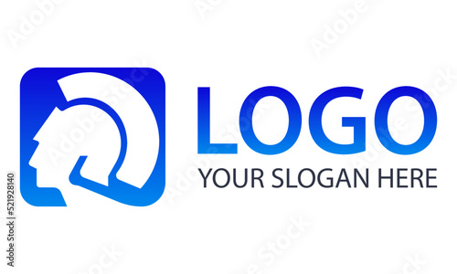 Blue Color Square Negative Space Helm Greek Logo Design