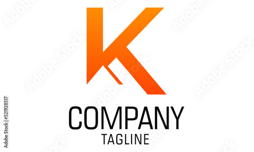 Orange Color Initial Letter K Simple Mountain Nature Logo Design